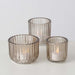 3er Set Teelichthalter Glas Retro Beige 7-9cm Teelichtglas Windlicht Kerzenhalter