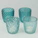 4´er Set Glas Teelichthalter Retro Türkis 7cm Teelichtglas Windlichthalter