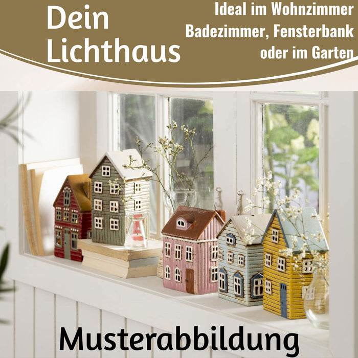 KI-generiertes Bild,Teelichthaus Lichterhaus Nyhavn 18cm Grün Weiß Herz Keramik Fachwerkhaus Teelichthalter