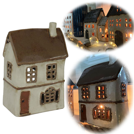 KI-generiertes Bild Teelichthaus Lichterhaus Aarhus 18cm Keramik Fachwerkhaus Laterne Teelichthalter