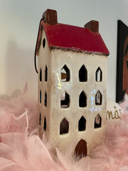 KI-generiertes Bild,Teelichthaus Lichterhaus Aarhus 28cm Keramik Fachwerkhaus Laterne Teelichthalter