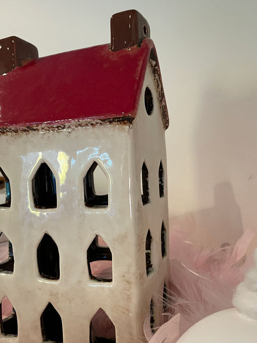 KI-generiertes Bild,Teelichthaus Lichterhaus Aarhus 28cm Keramik Fachwerkhaus Laterne Teelichthalter