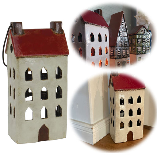 KI-generiertes Bild Teelichthaus Lichterhaus Aarhus 28cm Keramik Fachwerkhaus Laterne Teelichthalter