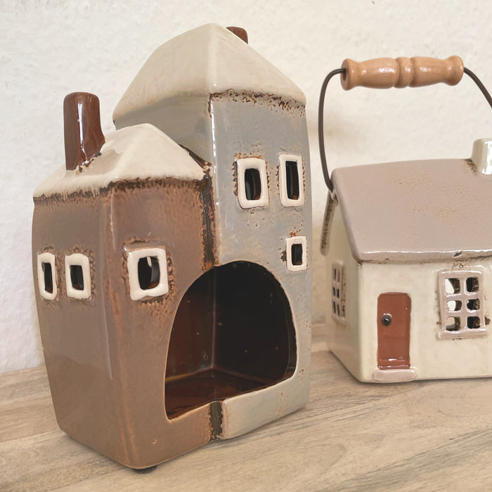 KI-generiertes Bild,Teelichthaus Lichterhaus Aarhus 19cm Keramik Fachwerkhaus Teelichthalter