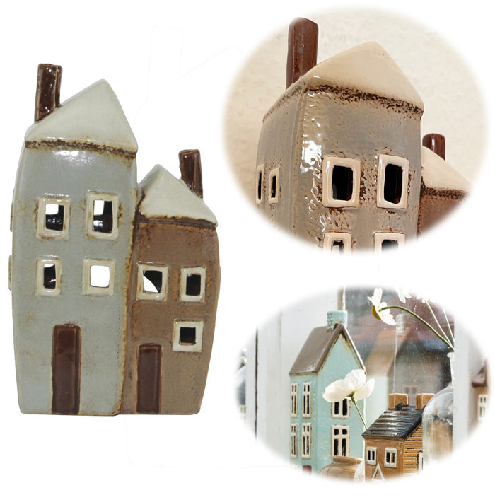 KI-generiertes Bild Teelichthaus Lichterhaus Aarhus 19cm Keramik Fachwerkhaus Teelichthalter