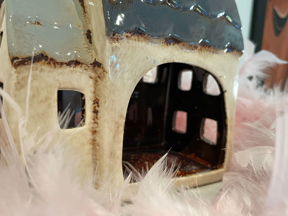 KI-generiertes Bild,Teelichthaus Lichterhaus Aarhus 20cm Keramik Fachwerkhaus Laterne Teelichthalter