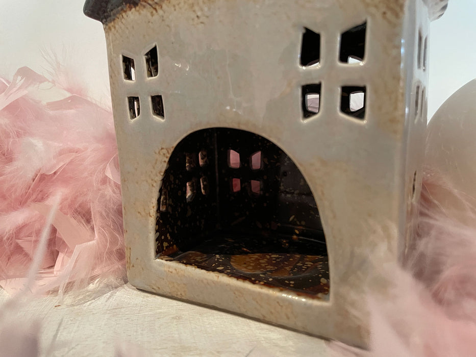 KI-generiertes Bild,Teelichthaus Lichterhaus Aarhus 20cm Keramik Fachwerkhaus Laterne Teelichthalter