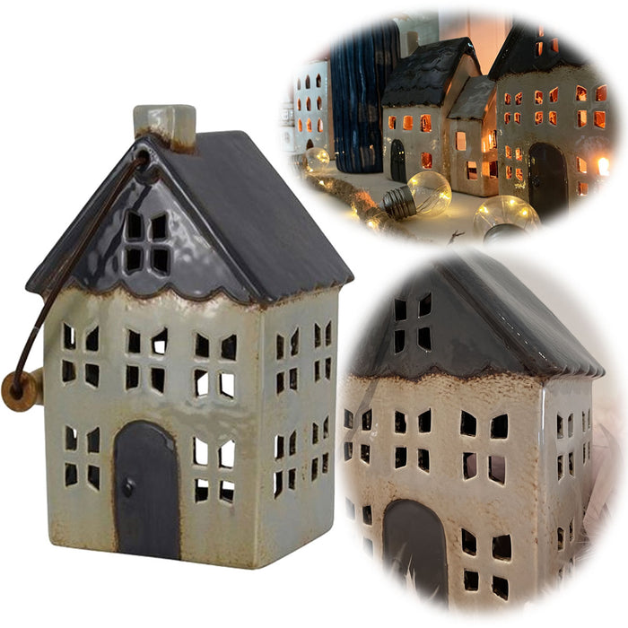 KI-generiertes Bild Teelichthaus Lichterhaus Aarhus 20cm Keramik Fachwerkhaus Laterne Teelichthalter