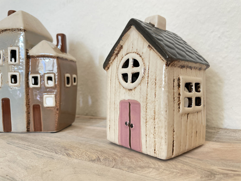 KI-generiertes Bild,Teelichthaus Lichterhaus Aarhus 14cm Keramik Fachwerkhaus Teelichthalter