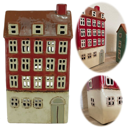 KI-generiertes Bild Teelichthaus Lichterhaus Aarhus 24cm Keramik Fachwerkhaus Teelichthalter