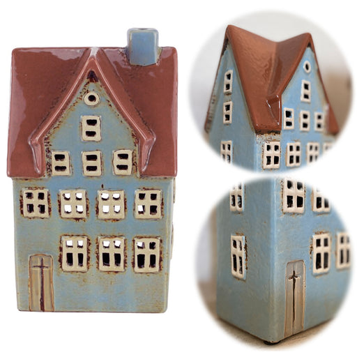 KI-generiertes Bild Teelichthaus Lichterhaus Aarhus 19cm Keramik Fachwerkhaus Teelichthalter