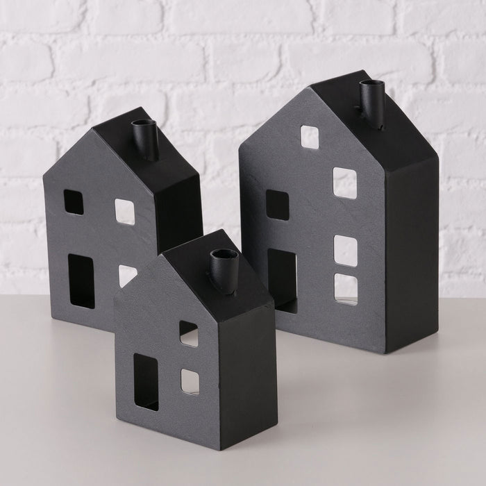 XL Teelichthaus Lichterhaus Nyhavn 3-teiliges Set Eisen Schwarz Teelichthalter