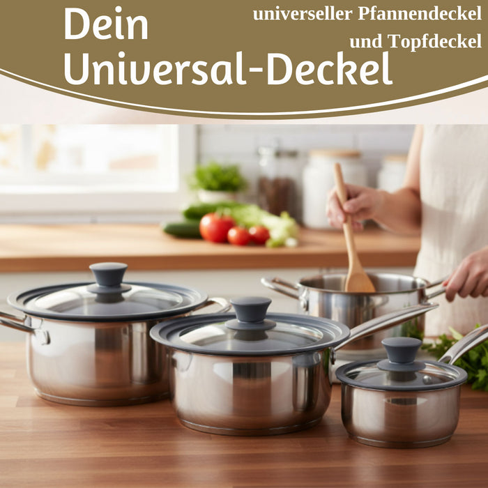 Universal Glasdeckel Ø 18 20 22cm abgestufter Silikonrand Deckel für Pfannen Töpfe