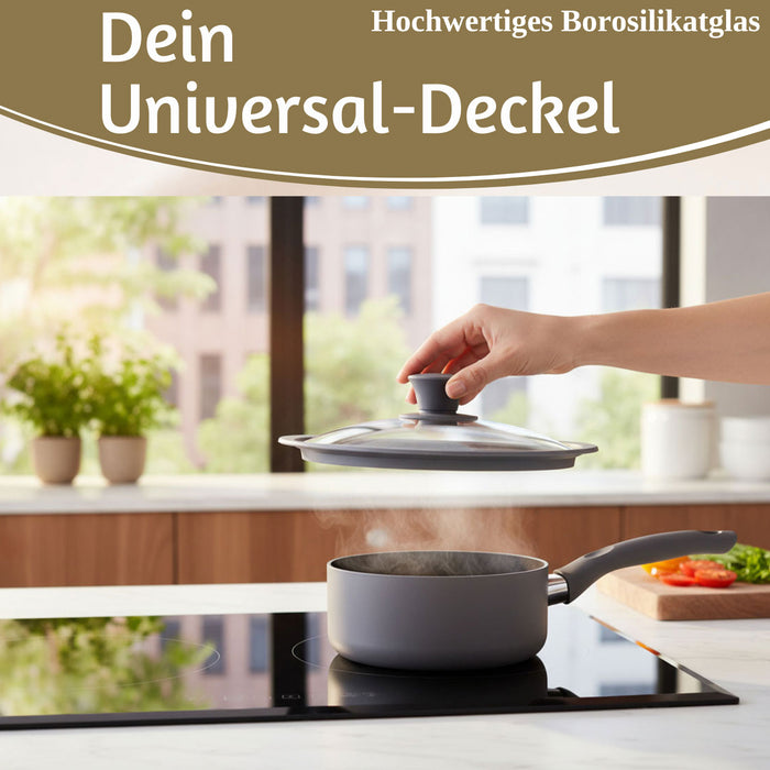 Universal Glasdeckel Ø 18 20 22cm abgestufter Silikonrand Deckel für Pfannen Töpfe