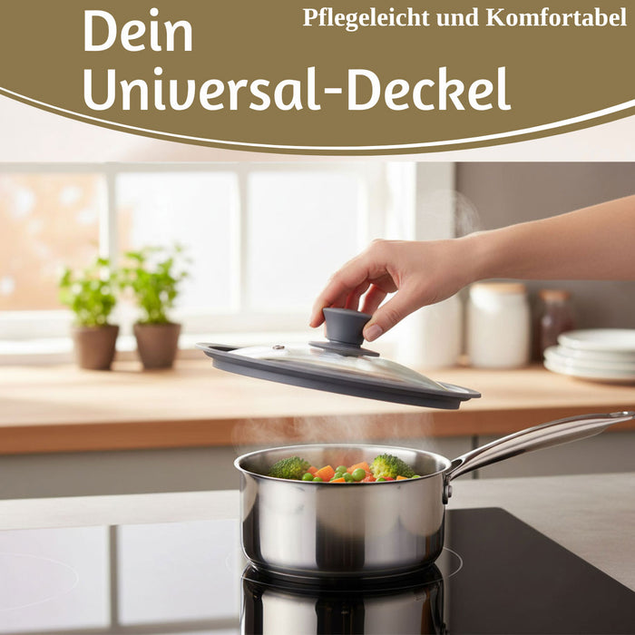 Universal Glasdeckel Ø 18 20 22cm abgestufter Silikonrand Deckel für Pfannen Töpfe