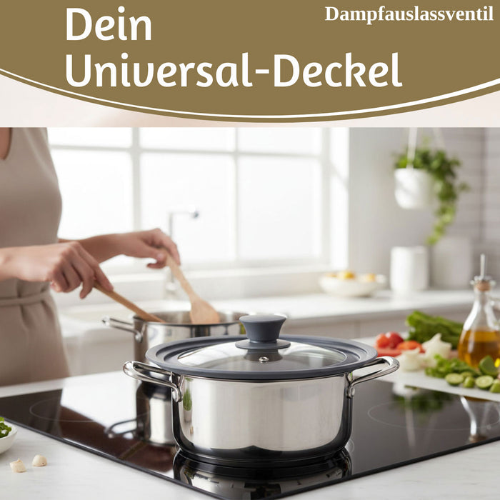KI-generiertes Bild,Universal Glasdeckel Ø 24 26 28cm abgestufter Silikonrand Deckel für Pfannen Töpfe