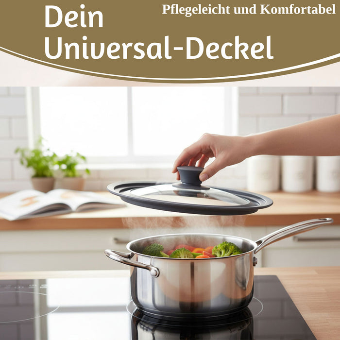 Universal Glasdeckel Ø 24 26 28cm abgestufter Silikonrand Deckel für Pfannen Töpfe