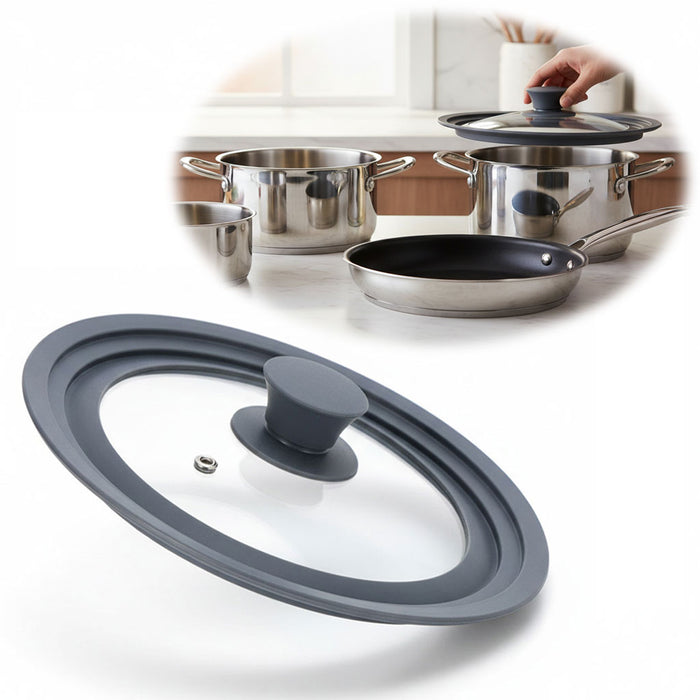 Universal Glasdeckel Ø 24 26 28cm abgestufter Silikonrand Deckel für Pfannen Töpfe