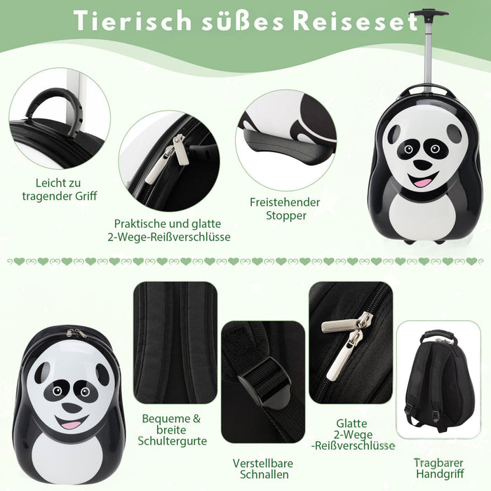 Kinder Reiseset 2-tlg. Panda Bär Kinderkoffer Rucksack Trolley Hartschalenkoffer