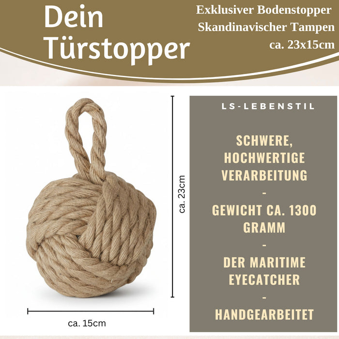 Boden Türstopper Malmö 23cm Beige Braun 1,3kg Jute Knoten Tragegriff Türpuffer Türhalter Türsack