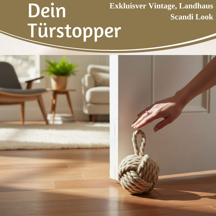 KI-generiertes Bild,Boden Türstopper Malmö 23cm Beige Braun 1,3kg Jute Knoten Tragegriff Türpuffer Türhalter Türsack