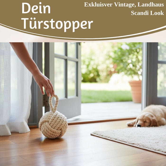 Boden Türstopper Malmö 23cm Creme Weiß 1,3kg Jute Knoten Tragegriff Türpuffer Türhalter Türsack