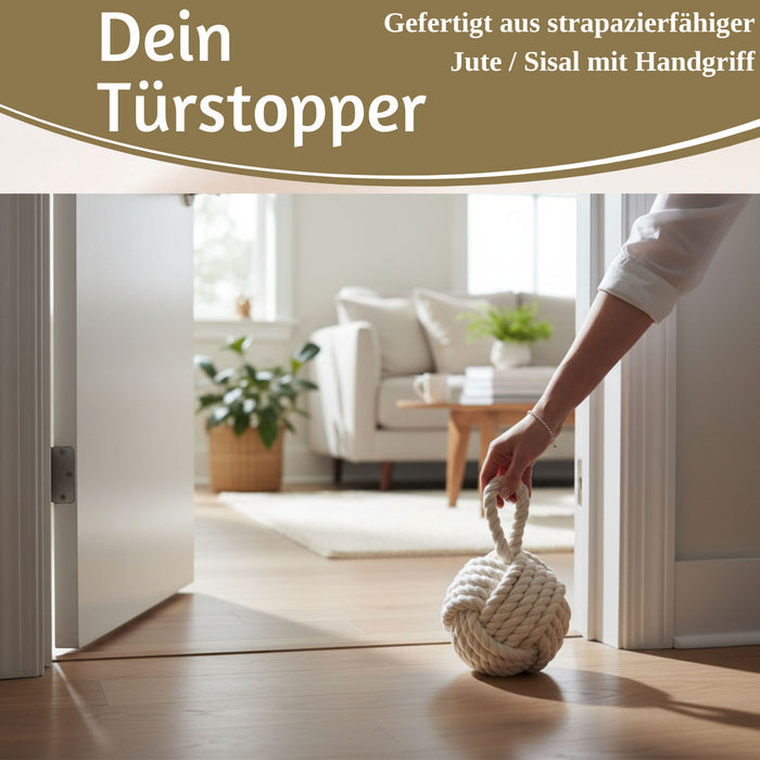 Boden Türstopper Malmö 23cm Creme Weiß 1,3kg Jute Knoten Tragegriff Türpuffer Türhalter Türsack