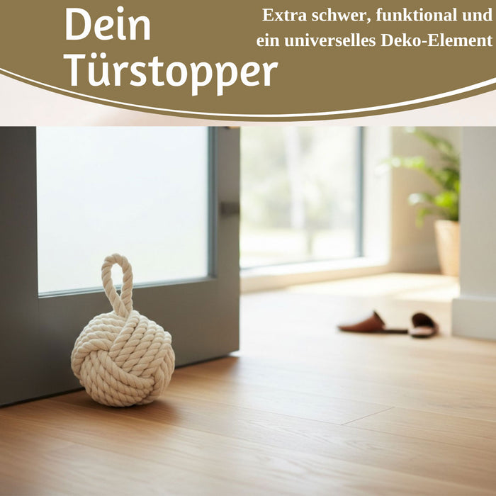 KI-generiertes Bild,Boden Türstopper Malmö 23cm Creme Weiß 1,3kg Jute Knoten Tragegriff Türpuffer Türhalter Türsack