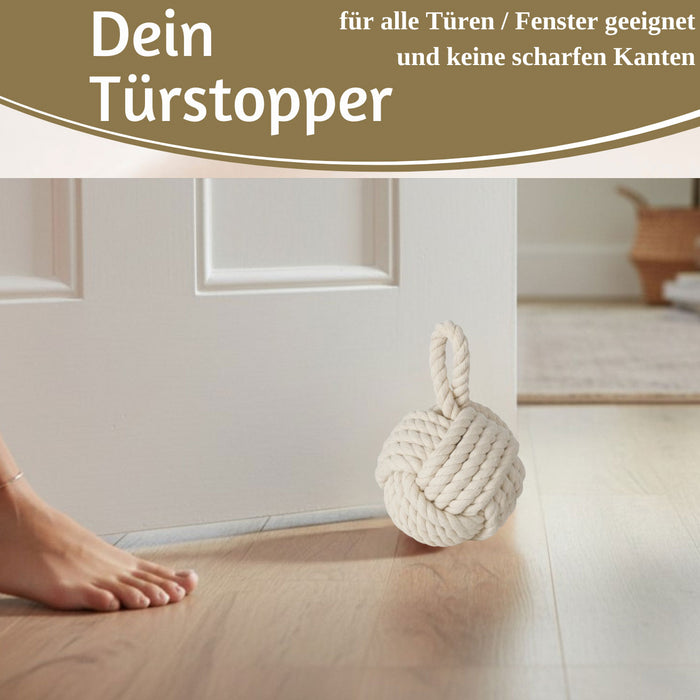 KI-generiertes Bild,Boden Türstopper Malmö 23cm Creme Weiß 1,3kg Jute Knoten Tragegriff Türpuffer Türhalter Türsack