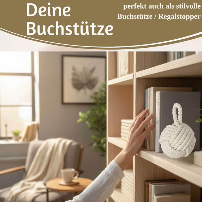 KI-generiertes Bild,Boden Türstopper Malmö 23cm Creme Weiß 1,3kg Jute Knoten Tragegriff Türpuffer Türhalter Türsack