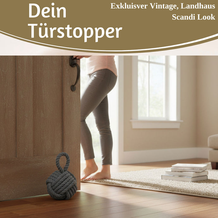 Boden Türstopper Malmö 23cm Grau 1,3kg Jute Knoten Tragegriff Türpuffer Türhalter Türsack