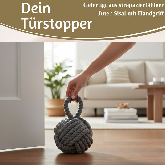 Boden Türstopper Malmö 23cm Grau 1,3kg Jute Knoten Tragegriff Türpuffer Türhalter Türsack
