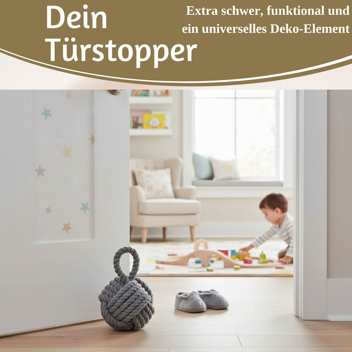 Boden Türstopper Malmö 23cm Grau 1,3kg Jute Knoten Tragegriff Türpuffer Türhalter Türsack