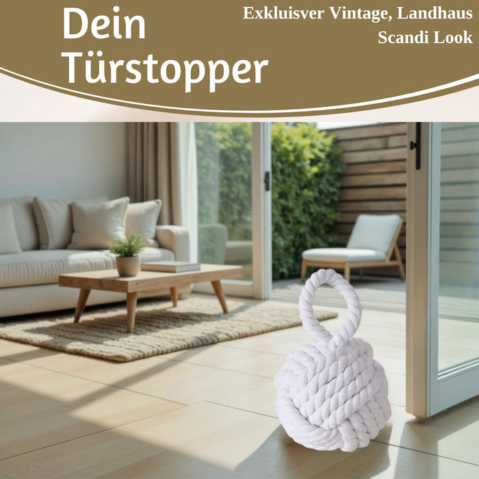Boden Türstopper Malmö 23cm Weiß 1,3kg Jute Knoten Tragegriff Türpuffer Türhalter Türsack