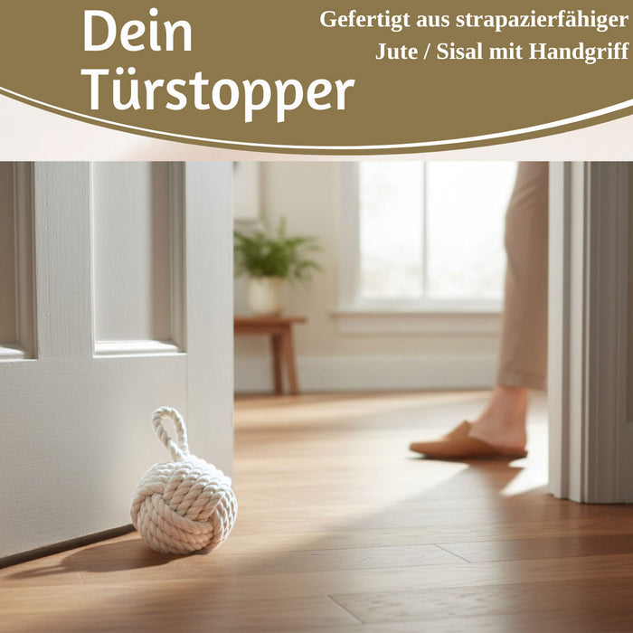 Boden Türstopper Malmö 23cm Weiß 1,3kg Jute Knoten Tragegriff Türpuffer Türhalter Türsack