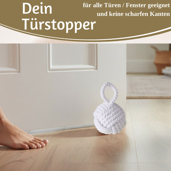 Boden Türstopper Malmö 23cm Weiß 1,3kg Jute Knoten Tragegriff Türpuffer Türhalter Türsack