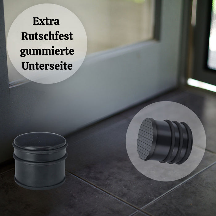 Premium Türstopper Schwarz Matt 1,1 kg schwerer Bodenstopper mit Gummiring