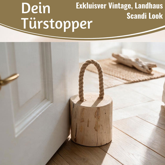 KI-generiertes Bild,Boden Türstopper Oslo 15cm Teakholz 1,5kg Jute Tragegriff Türpuffer Türhalter Türsack