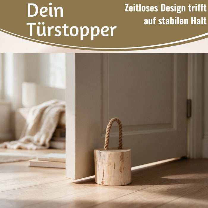 KI-generiertes Bild,Boden Türstopper Oslo 15cm Teakholz 1,5kg Jute Tragegriff Türpuffer Türhalter Türsack