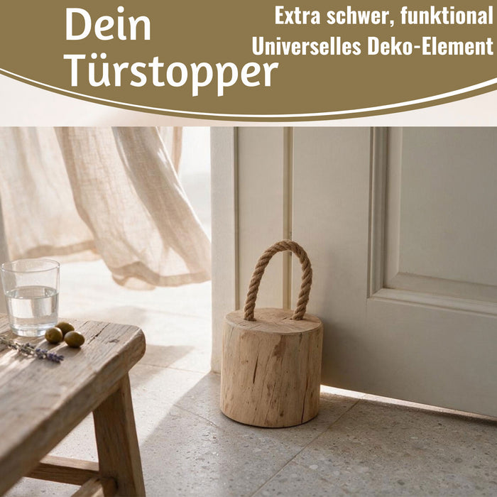 KI-generiertes Bild,Boden Türstopper Oslo 15cm Teakholz 1,5kg Jute Tragegriff Türpuffer Türhalter Türsack
