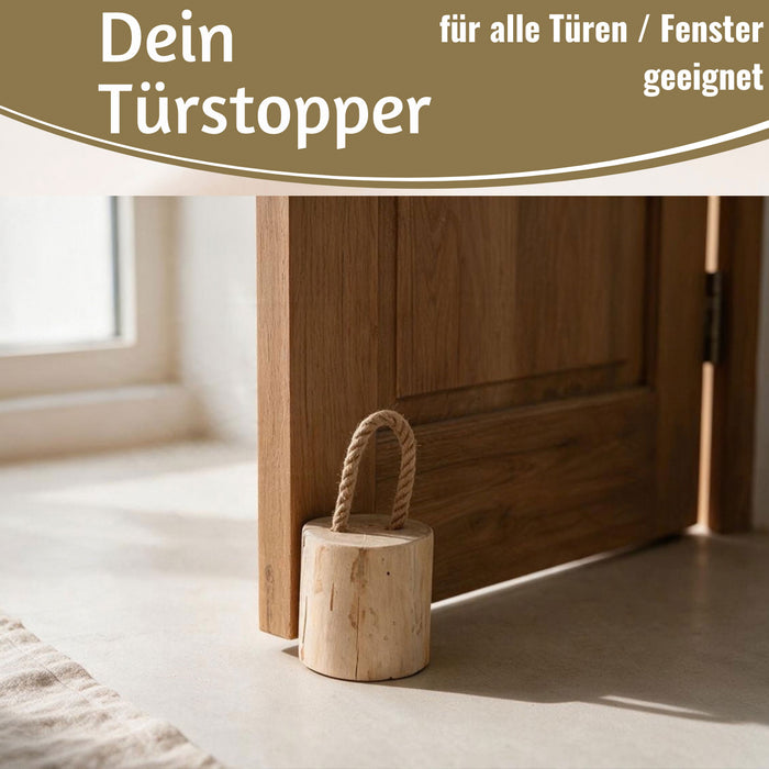 KI-generiertes Bild,Boden Türstopper Oslo 15cm Teakholz 1,5kg Jute Tragegriff Türpuffer Türhalter Türsack