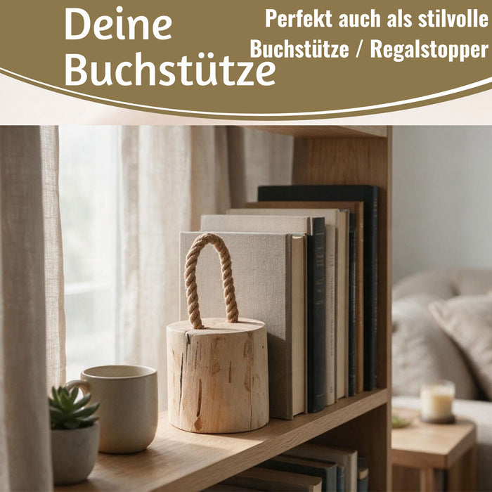 KI-generiertes Bild,Boden Türstopper Oslo 15cm Teakholz 1,5kg Jute Tragegriff Türpuffer Türhalter Türsack