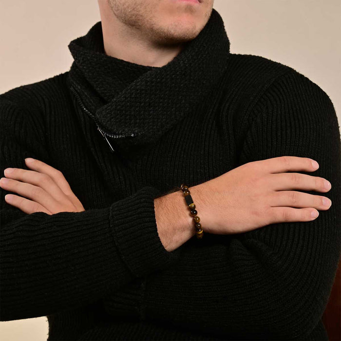 Design Unisex Perlenarmband 20-21cm Oslo Tigerauge Braun Naturstein dehnbar elastisch