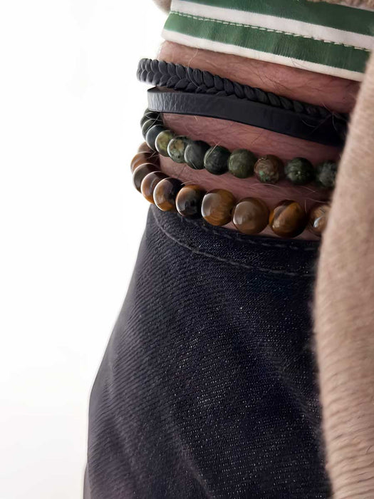 Design Unisex Perlenarmband 20-21cm Oslo Tigerauge Braun Naturstein dehnbar elastisch