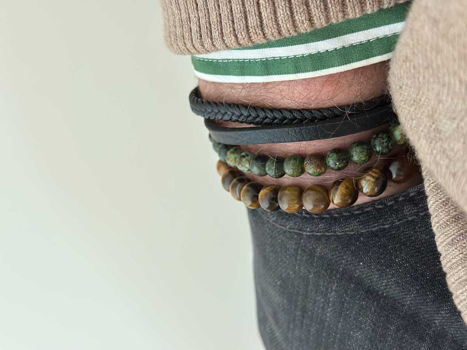 Design Unisex Perlenarmband 20-21cm Oslo Tigerauge Braun Naturstein dehnbar elastisch