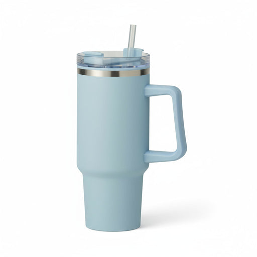 XL Edelstahl Trinkbecher Blau 1200ml mit Griff Vakuum Kaffeebecher Coffee to Go