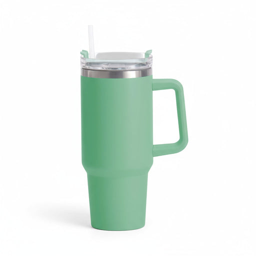 XL Edelstahl Trinkbecher Grün 1200ml mit Griff Vakuum Kaffeebecher Coffee to Go