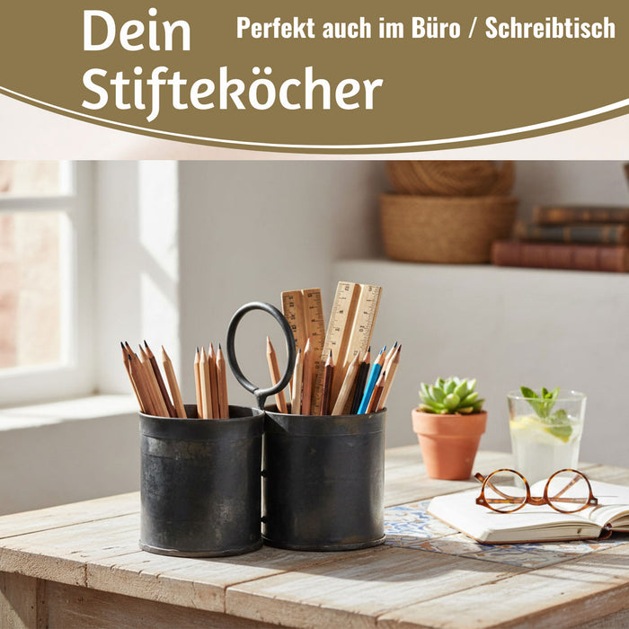 Vintage Besteckständer Dehli 20cm Rund 2-fach Griff Besteckkorb Utensilienhalter