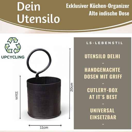 Vintage Besteckständer Dehli 20cm Rund 1-fach Griff Besteckkorb Utensilienhalter