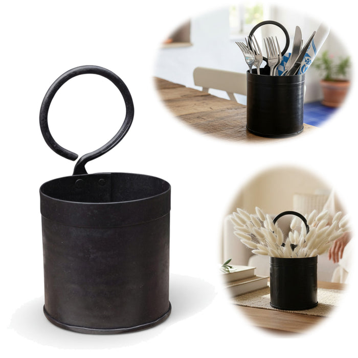 Vintage Besteckständer Dehli 20cm Rund 1-fach Griff Besteckkorb Utensilienhalter